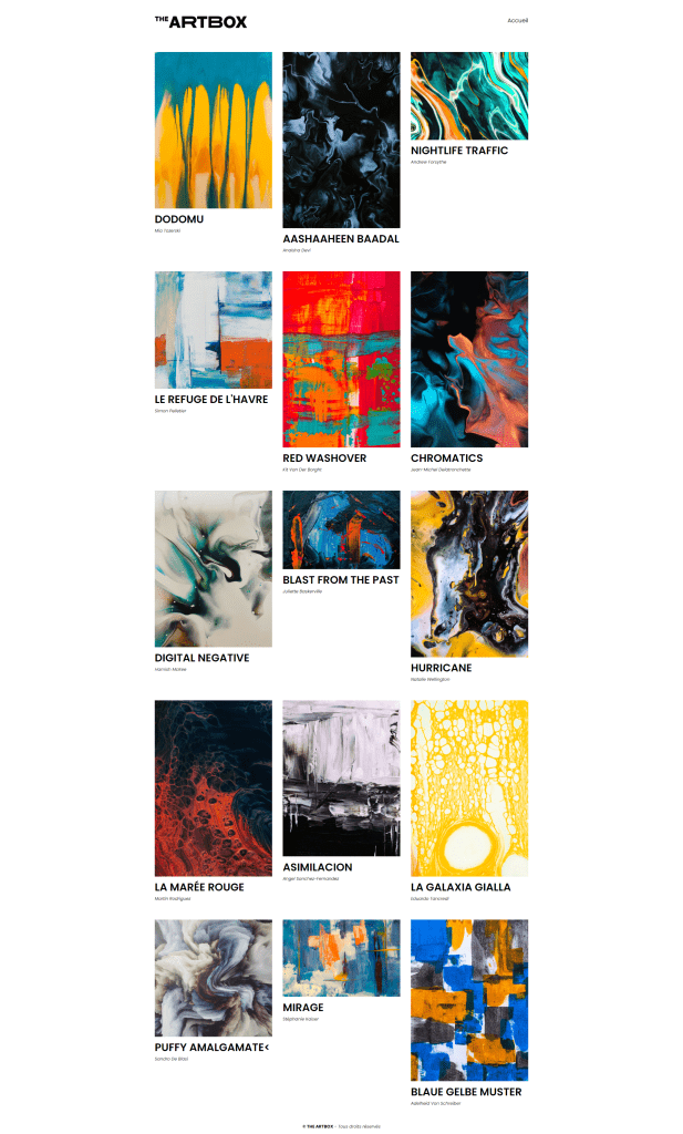 front page du site the artbox