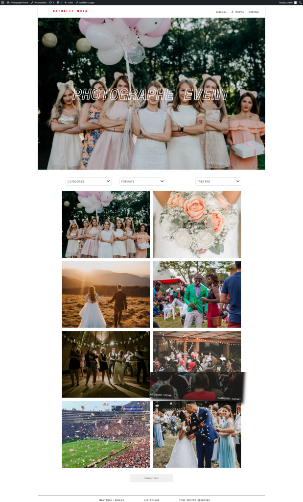 front page du site photographe event
